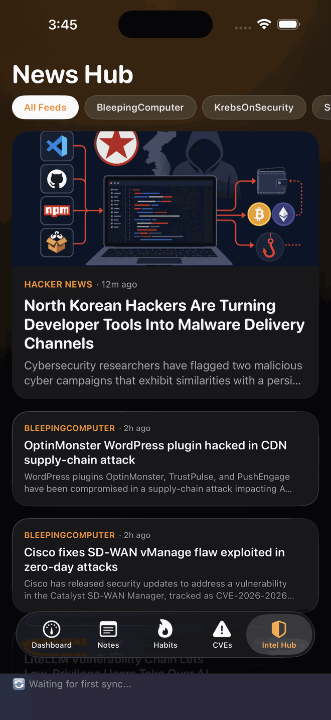 SecNote News Hub aggregating security feeds